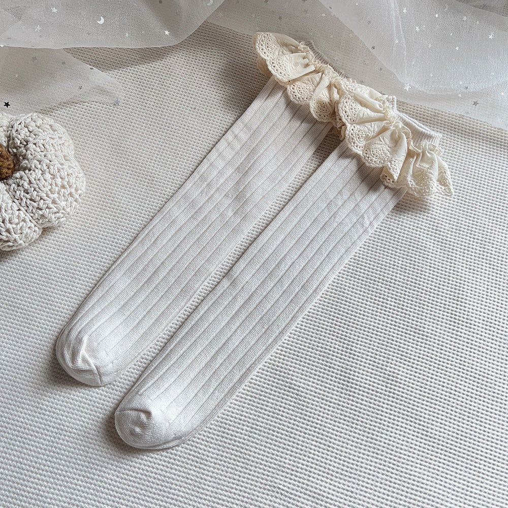 Baby Kids Girls Lace Trim Patchwork Design Breathable Stocking Socks-6