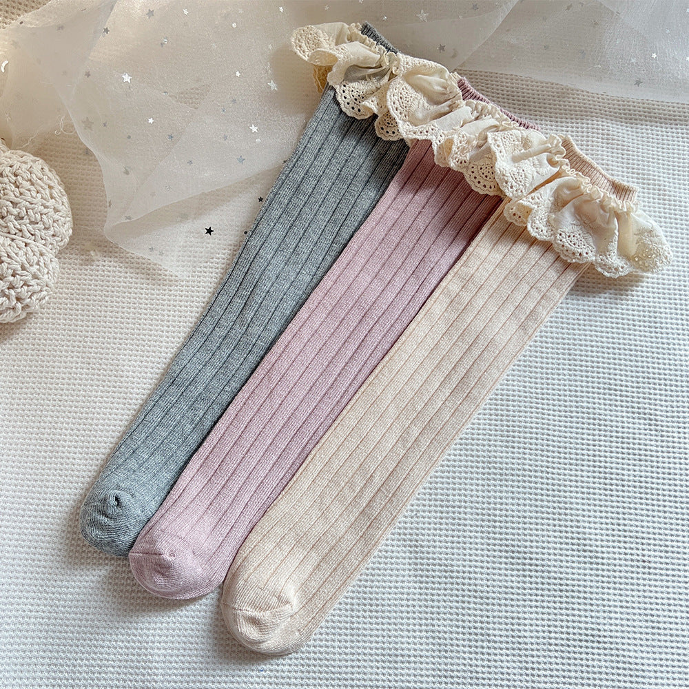 Baby Kids Girls Lace Trim Patchwork Design Breathable Stocking Socks-1