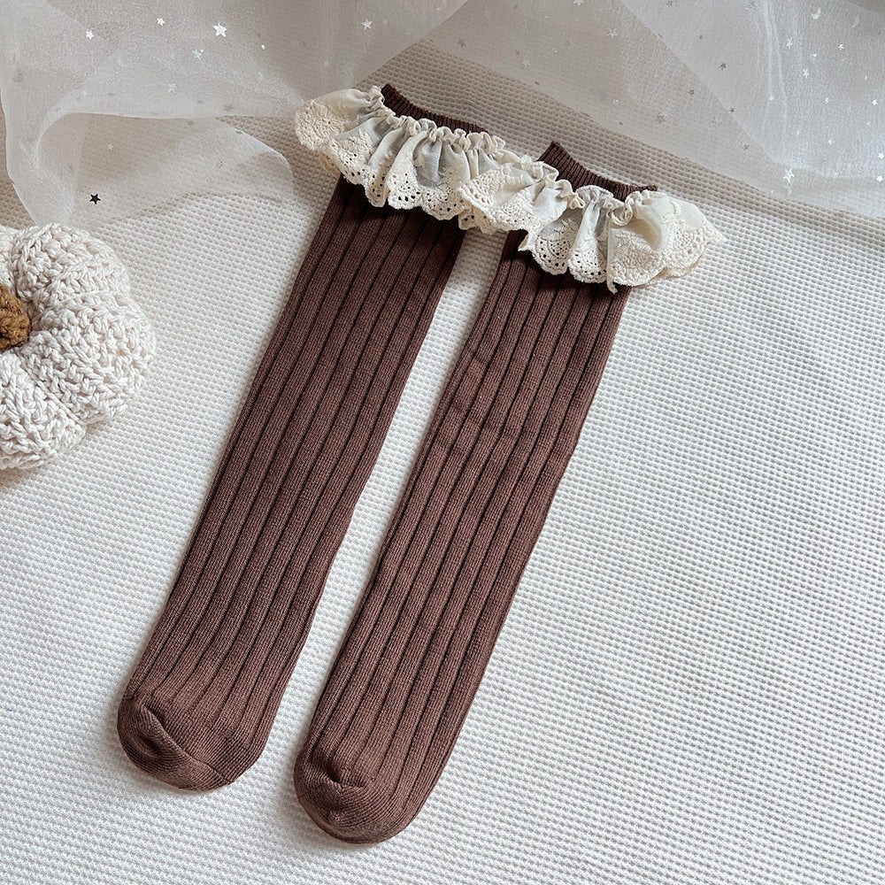 Baby Kids Girls Lace Trim Patchwork Design Breathable Stocking Socks-2