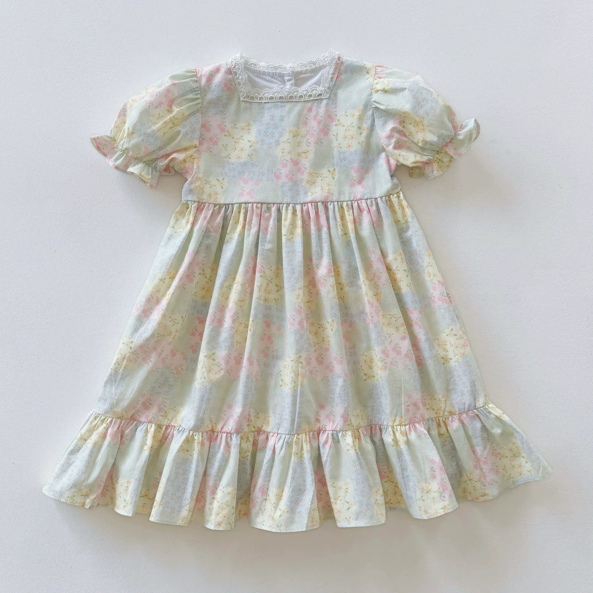 Summer Baby Kids Girls Short Sleeves Flowers Pattern Printed Dress-2