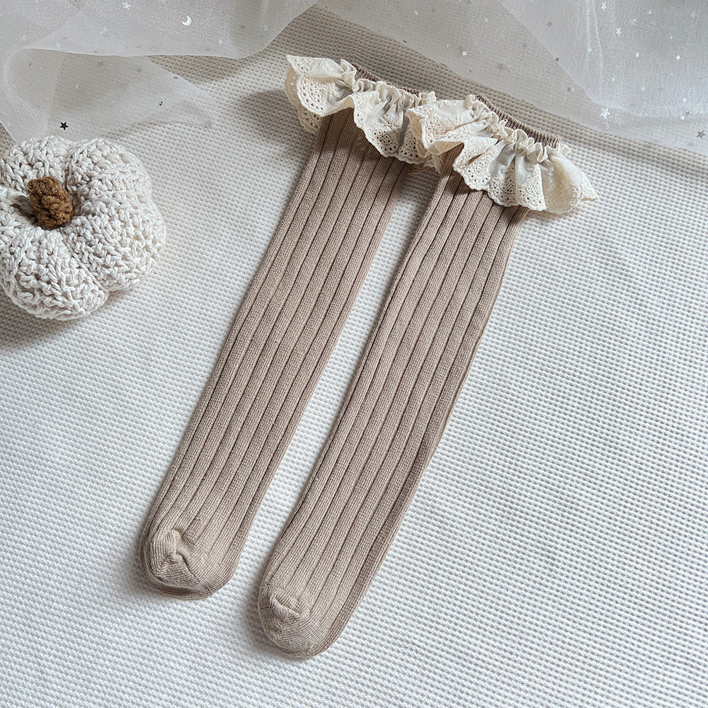 Baby Kids Girls Lace Trim Patchwork Design Breathable Stocking Socks-3