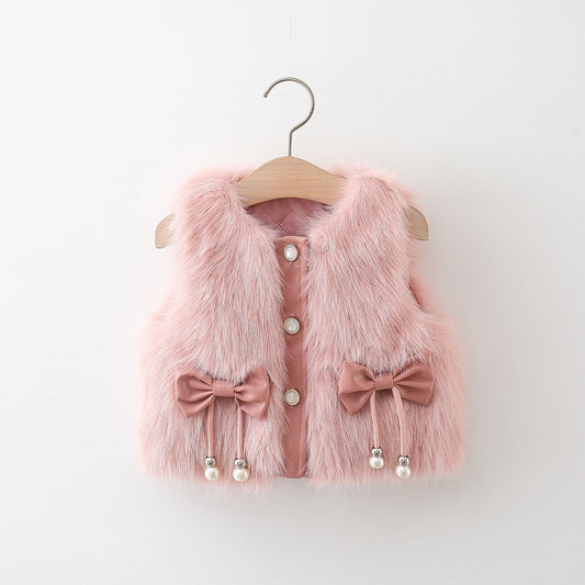 Adorable Infant Baby Girls Sleeveless Single Breasted Sweater Beaded Vest-0