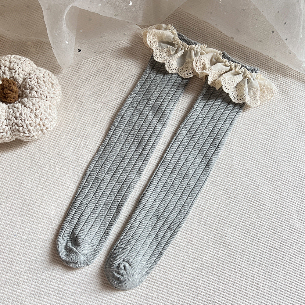 Baby Kids Girls Lace Trim Patchwork Design Breathable Stocking Socks-5