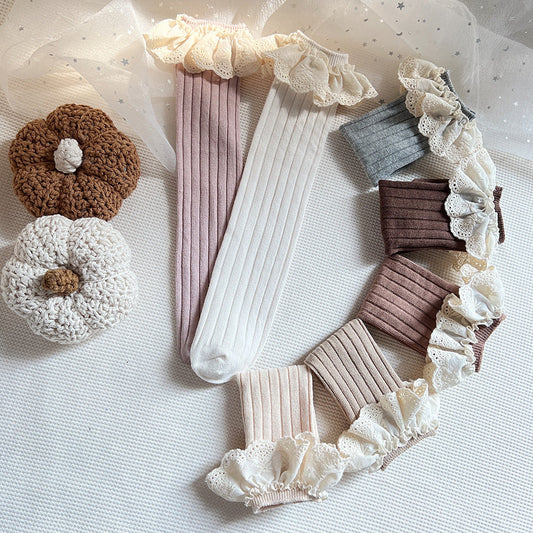 Baby Kids Girls Lace Trim Patchwork Design Breathable Stocking Socks-0